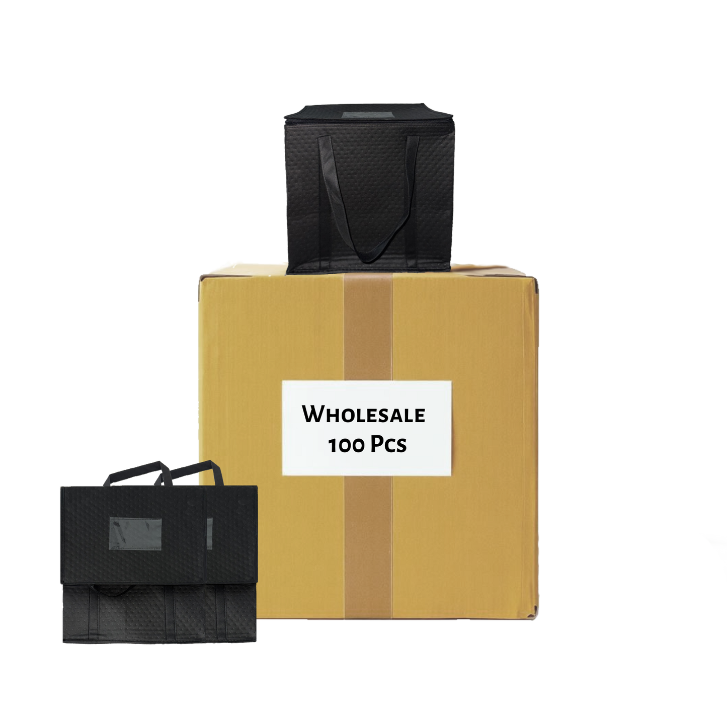 Insulated Food Delivery Bag -  Thermal Carrier with Handle | Black Large 100 Pcs Wholesale