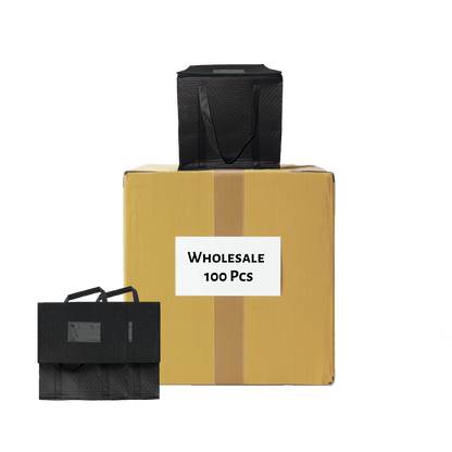 Insulated Food Delivery Bag -  Thermal Carrier with Handle | Black Large 100 Pcs Wholesale